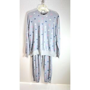 Disney Womens 2 Piece Stretch Fleece Pajama Set Gray Mickey & Minnie Mouse XS